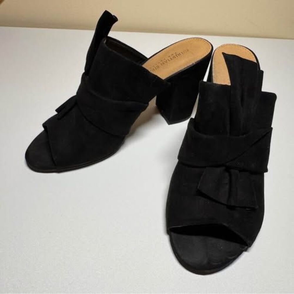 Christian Siriano Black Suede Peep-Toe Mule Heels, 8.5